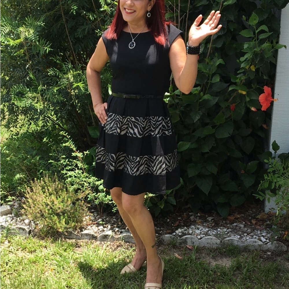 Tiana B. Black Skater Dress-Skirt with Zebra Print Panels